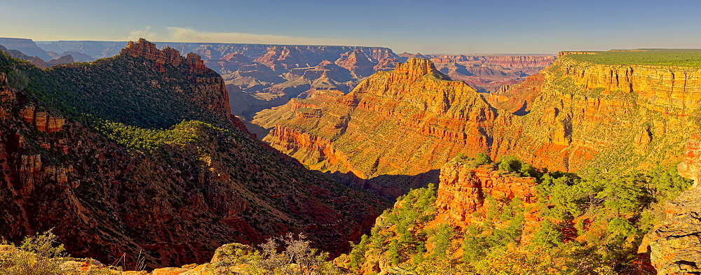 Grand Canyon view from Buggeln Hill on the south rim with the Sinking Ship formation on the left and Coronado Butte in the center, Grand Canyon National Park, UNESCO World Heritage Site, Arizona, United States of America, North America