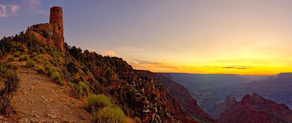 Watch Tower on the South Rim of the Grand Canyon at sundown, Grand Canyon National Park, UNESCO World Heritage Site, Arizona, United States of America, North America