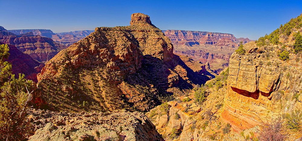 Coronada Butte viewed from the New Hance Trail on the south rim of the Grand Canyon, Grand Canyon National Park, UNESCO World Heritage Site, Arizona, United States of America, North America