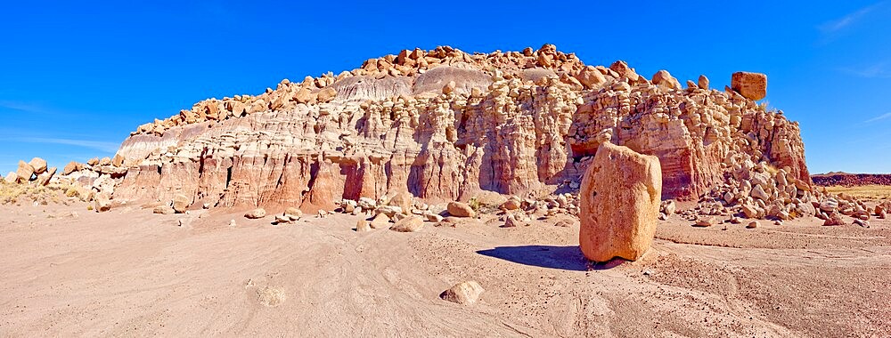 Panorama of a ridge in the Devil's Playground of crumbling hoodoos, Petrified Forest National Park, Arizona, United States of America, North America