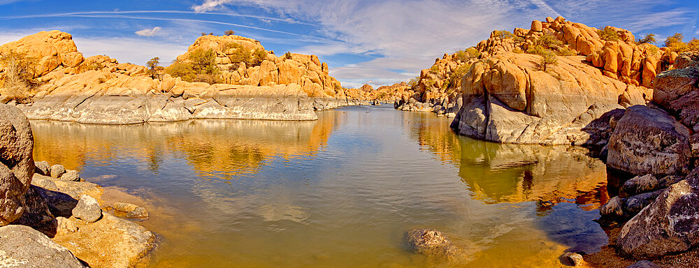 Rocky lagoon in Watson Lake along Lakeshore Trail, gray rock shows how much water volume was lost due to the drought, Arizona, United States of America, North America