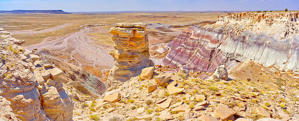 A pillar of sandstone on the west side of Agate Plateau in Petrified Forest National Park, Arizona, United States of America, North America