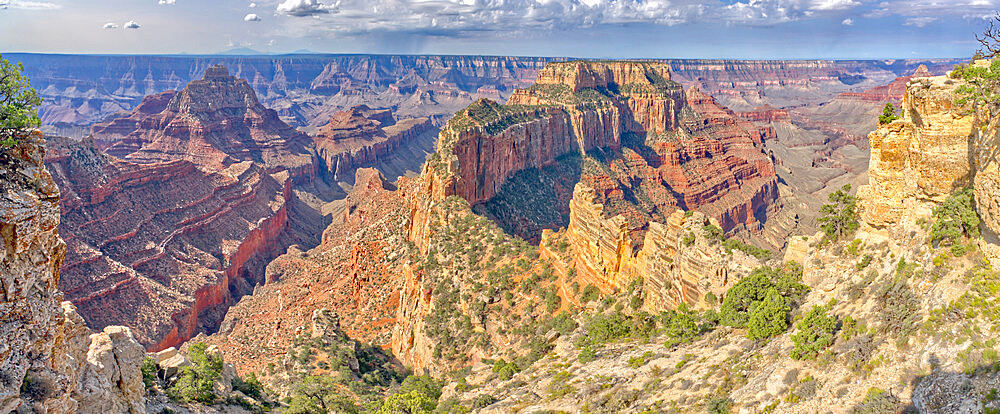 Panorama view of Freya's Castle and Wotan's Throne from the overlook of Cape Royal on Grand Canyon North Rim, Arizona, United States of America, North America