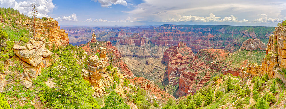 Point Imperial view from Ken Patrick Trail at Grand Canyon North Rim with Mount Hayden the pointed peak left of center, Arizona, United States of America, North America