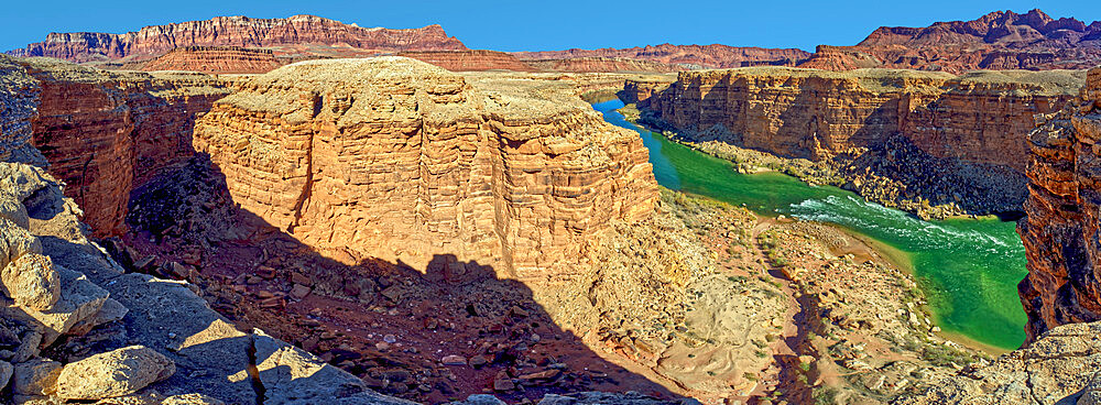 Colorado River flowing through Marble Canyon, viewed above Cathedral Wash, adjacent to the Glen Canyon Recreation Area, Arizona, United States of America, North America