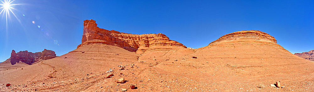 Five Mile Point, Cathedral Rock, and Sunset Rock at Glen Canyon Recreation Area in Marble Canyon, Arizona, United States of America, North America