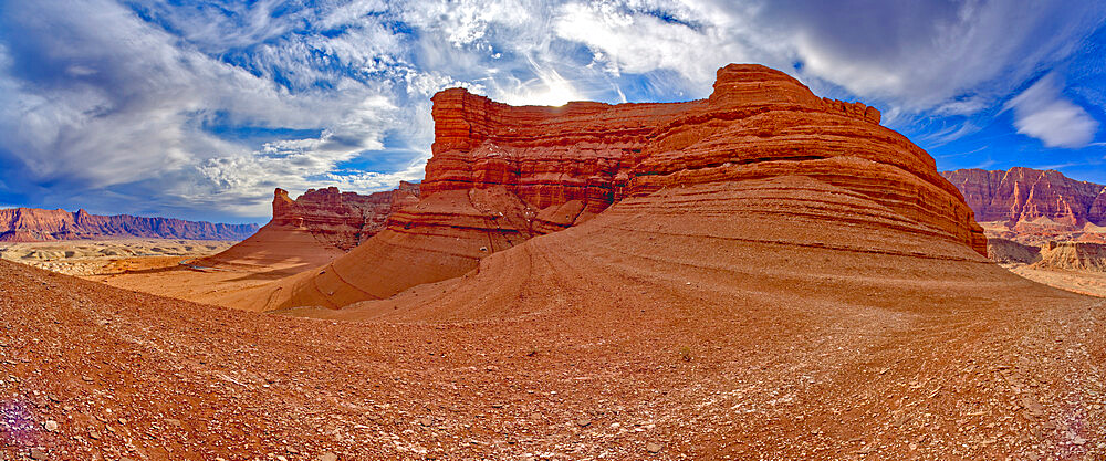 Cathedral Rock viewed from the slope of neighbouring Sunset Rock in Glen Canyon Recreation Area at Marble Canyon, Arizona, United States of America, North America