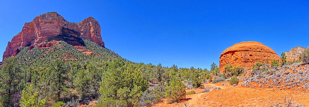 Panorama South view of Courthouse Butte and the Judges Bench from Courthouse Butte Loop Trail in Sedona, Arizona, United States of America, North America