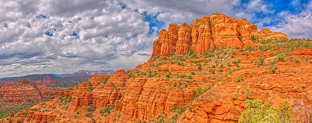 Panorama of Cathedral Rock from the south side just off the HiLine Trail, Sedona, Arizona, United States of America, North America