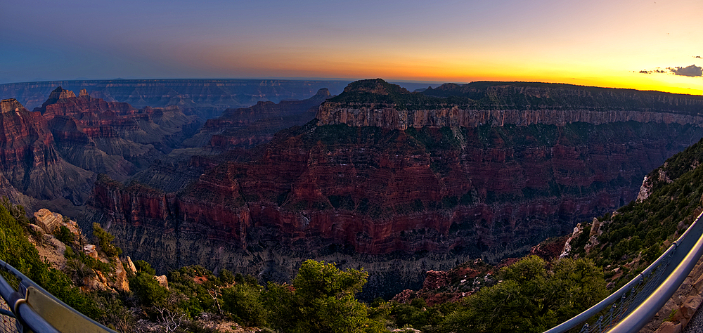 Oza Butte viewed from Bright Angel Point on North Rim after sundown, Grand Canyon National Park, UNESCO World Heritage Site, Arizona, United States of America, North America