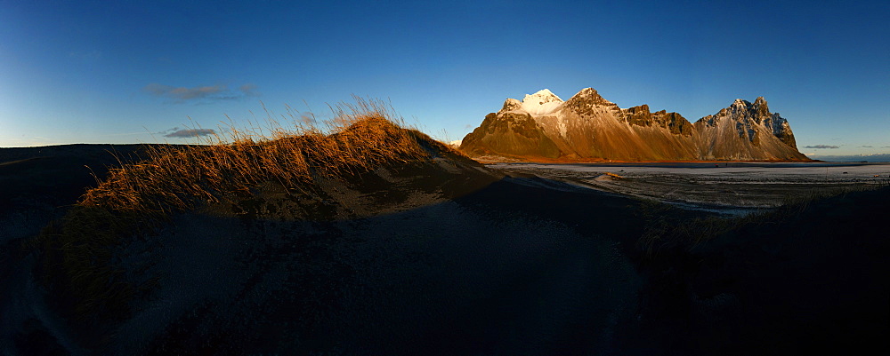 Vestrahorn mountain with black sand dunes in the front, Iceland, Polar Regions