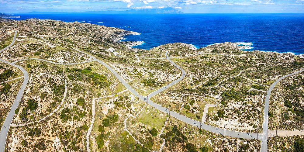 Kriaritsi project area drone aerial view with abandoned roads in the south of Greece