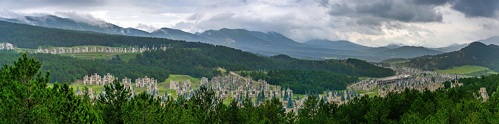 Burj al Babas abandoned ghost town with fairytale castle houses panorama in Turkey