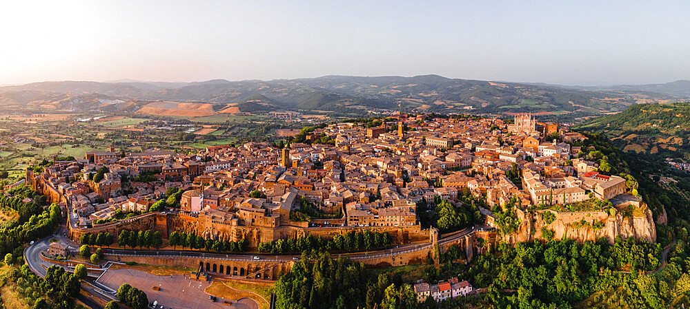 Aerial view of Orvieto at sunset, Orvieto, Umbria, Italy, Europe