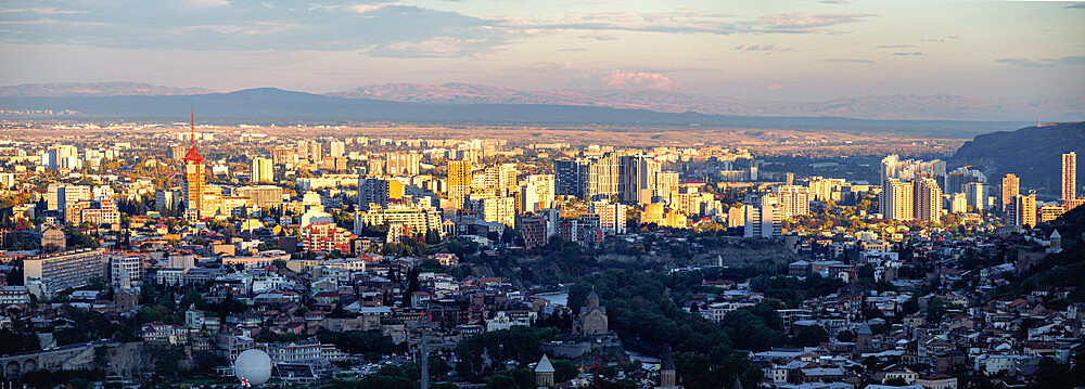 Cityscape view of Tbilisi at sunset, Tbilisi, Georgia (Sakartvelo), Central Asia, Asia