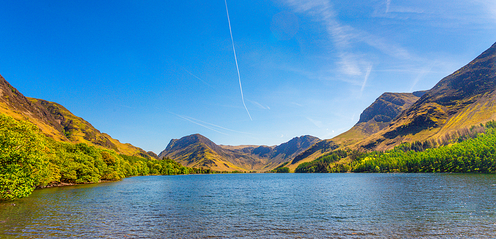Buttermere, with the peaks Fleetwith Pike and Haystacks behind, in the Lake District, Cumbria, UK