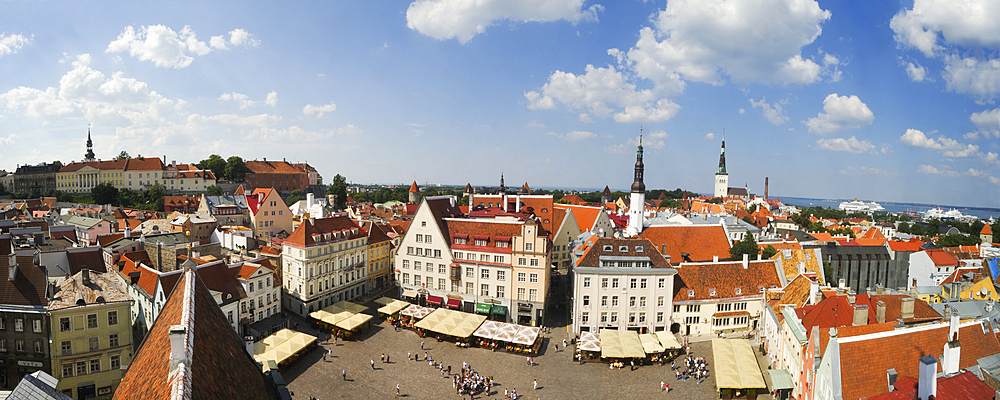 Panoramic view of Town Hall Square seen from the belfry,Tallinn,estonia,northern europe