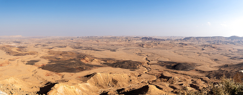 Panoramic view the Ramon Crater in Negev desert in Israel