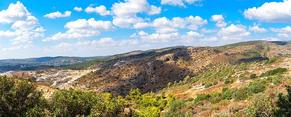 Israeli mountain landscape with a cave panoramic view