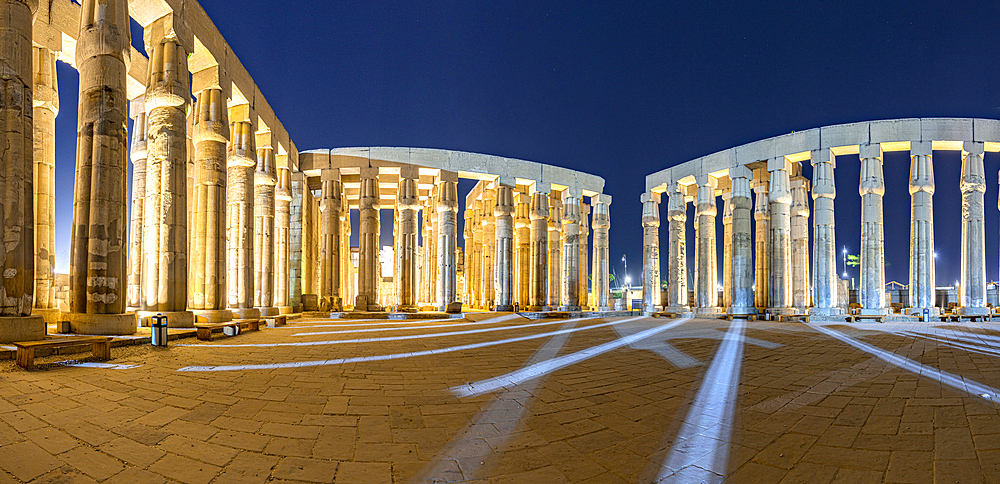 Luxor Temple at dusk, Luxor, Nile Valley, Upper Egypt