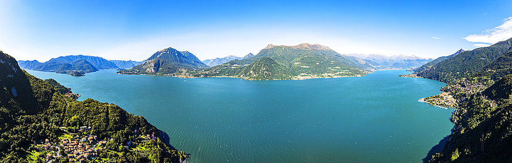 Aerial view of Bellano, Dervio, Menaggio, Bellagio and Varenna villages, Lake Como, Lombardy, Italy