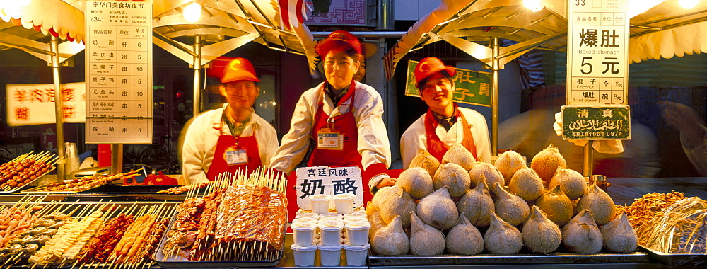 Food stalls, Donghua Yeshi night market, Beijing, China, Asia