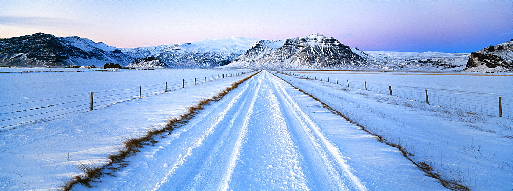 Road and mountains near Vik in winter, Iceland, Polar Regions