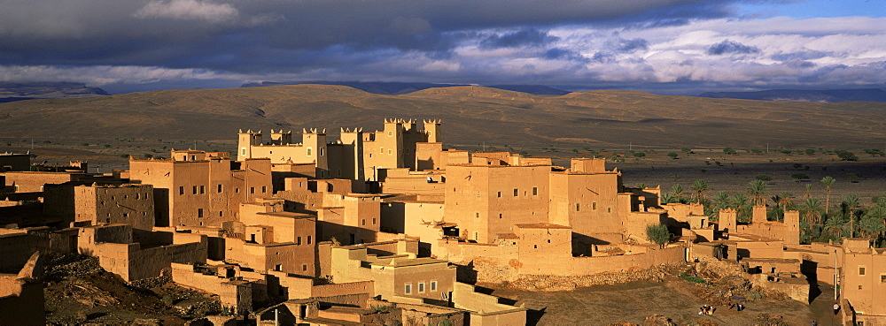 Kasbah bathed in storm light, Nkob, Morocco, North Africa, Africa