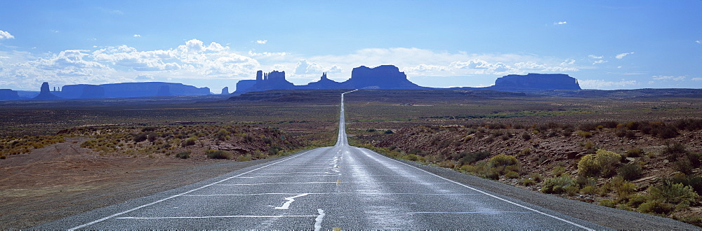 View along Highway 163 towards Monument Valley Tribal Park, Arizona, United States of America, North America