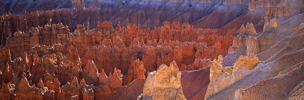 Backlit hoodoos and Thor's Hammer in evening light, Bryce Canyon National Park, Utah, United States of America, North America