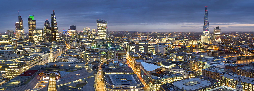 City panorama at dusk, London, England, United Kingdom, Europe