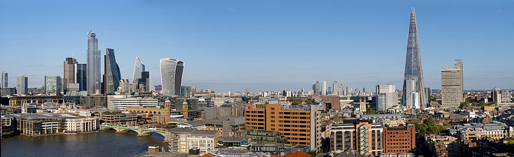 Panoramic view of the City with Southwark Bridge and the Shard, London, England, United Kingdom, Europe