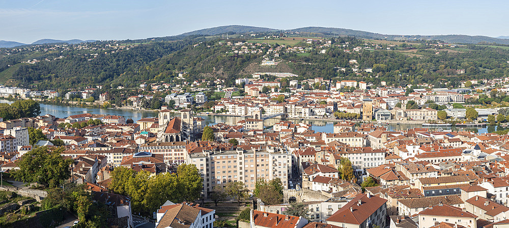 View from Mount Pipet on to the ancient town of Vienne, Isere, Auvergne-Rhone-Alpes, France, Europe