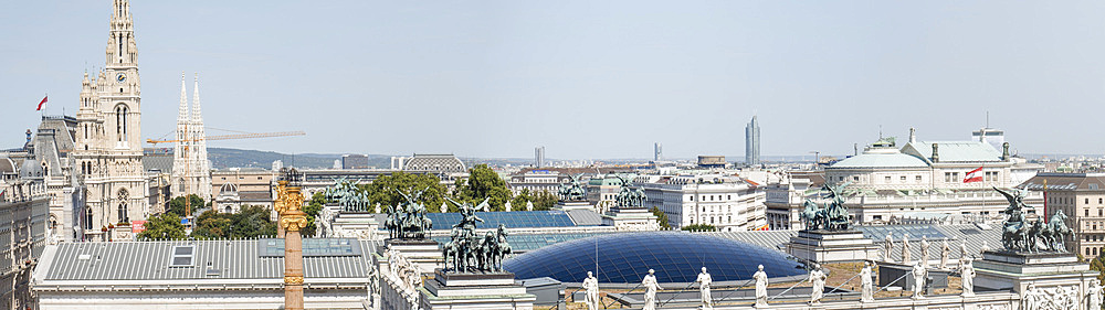 Rooftop view from the Justizcafe of the City Hall and Parliament, Vienna, Austria, Europe