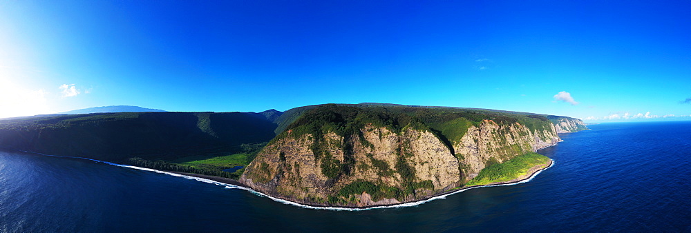 Aerial view of north shore, Waipio valley, Big Island, Hawaii, United States of America, North America