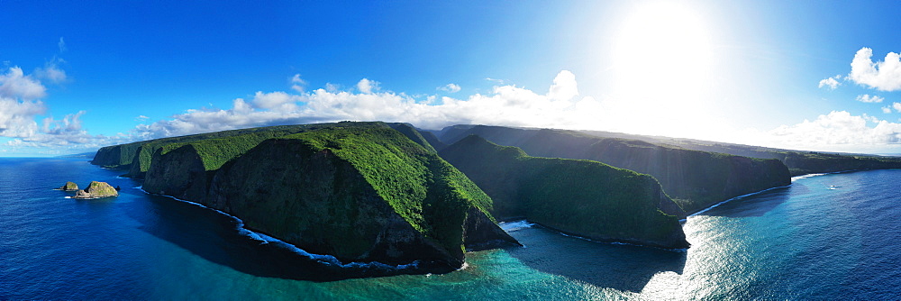 Aerial view of north shore, Pololu Valley, Big Island, Hawaii, United States of America, North America