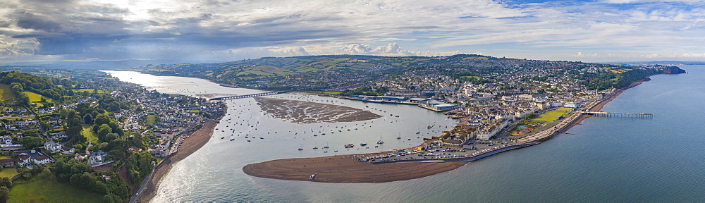 Aerial vista of Teignmouth and the River Teign, Devon, England, United Kingdom, Europe