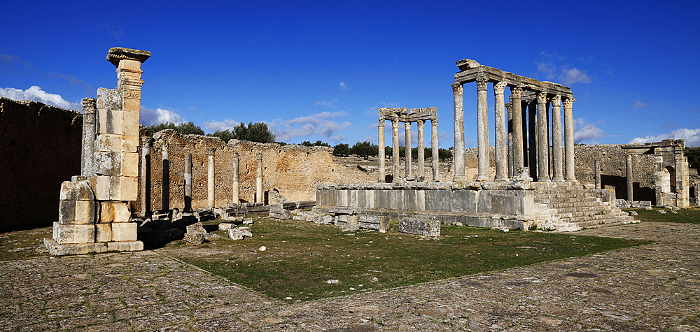 The ruins of the Roman town of Dougga, a UNESCO World Heritage site, valley of Oued Khalled, northwest Tunisia