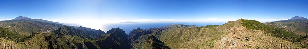 360 degree panorama of volcano Pico Verde, Masca Gorge, Teno mountains, volcano Pico del Teide, Tenerife, Canary Islands, Spain, Europe