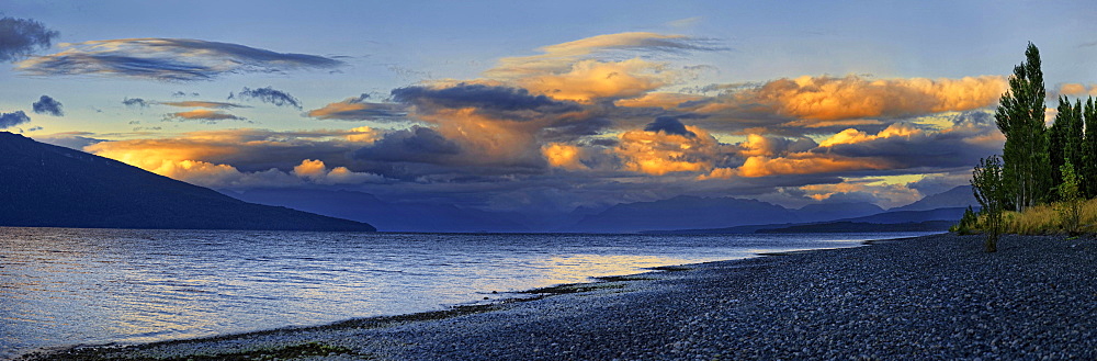 Shore of Lake Te Anau at sunset, Fiordland National Park, South Island, New Zealand, Oceania