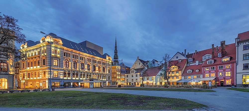 Concert Hall Large Guild, Square, illuminated, dusk, Old Town, Riga, Latvia, Europe