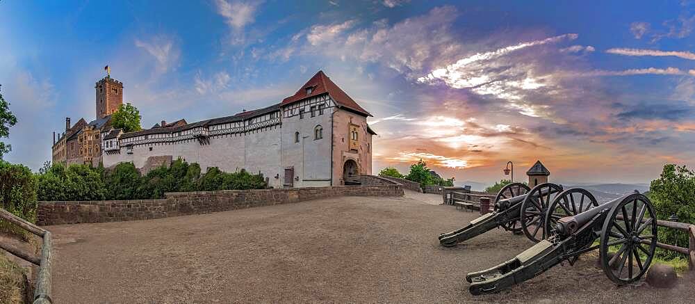 Wartburg, evening mood with cannons, Thuringia, Germany, Europe