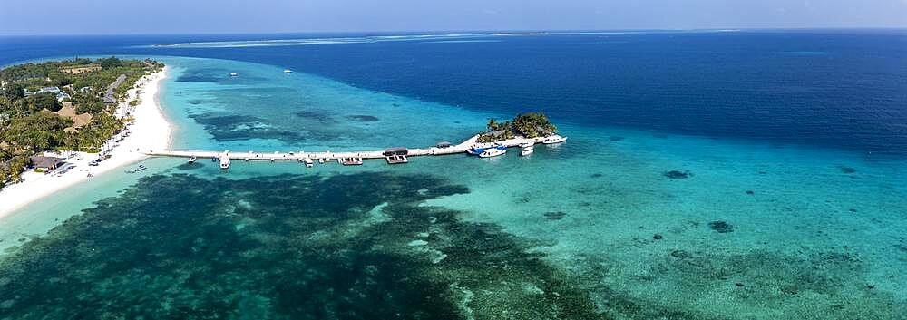 Aerial view, Kuredu with water bungalows and beaches, Laviyani Atoll, Maldives, Indian Ocean, Asia