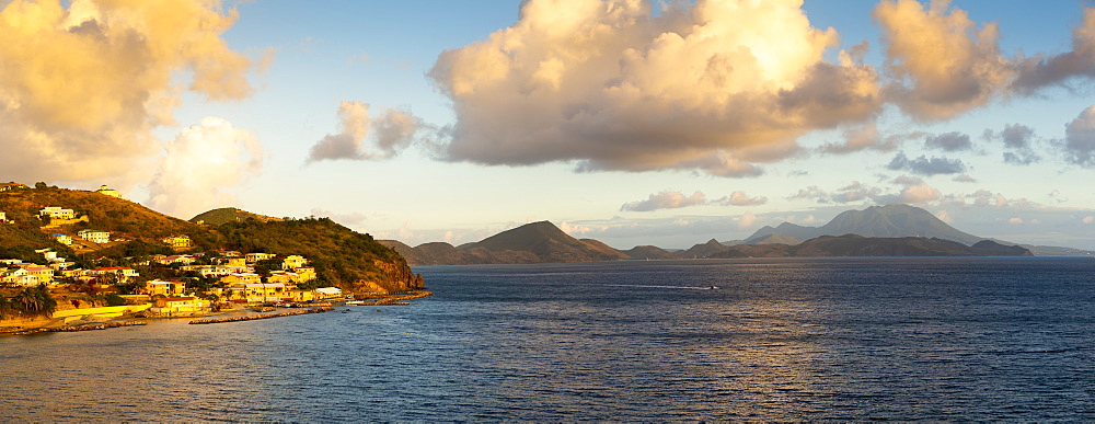 View of St. Kitts, Nevis Peak and Caribbean Sea, St. Kitts and Nevis, West Indies, Caribbean, Central America