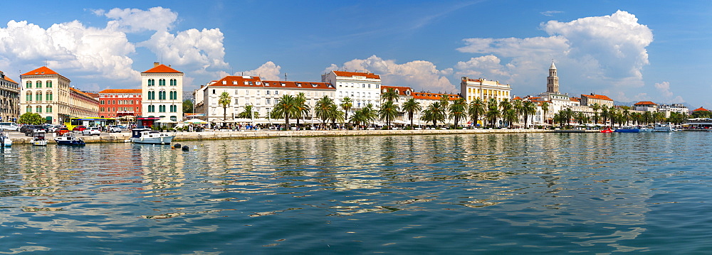 Panoramic view of Split Harbour and Cathedral of Saint Domnius, Split, Dalmatian Coast, Croatia, Europe