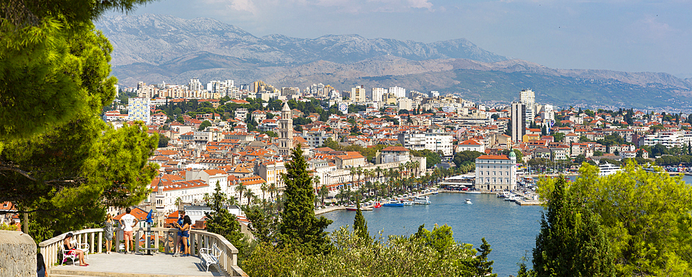 Panoramic view from above the town of Split Town and Cathedral of Saint Domnius, Split, Dalmatian Coast, Croatia, Europe