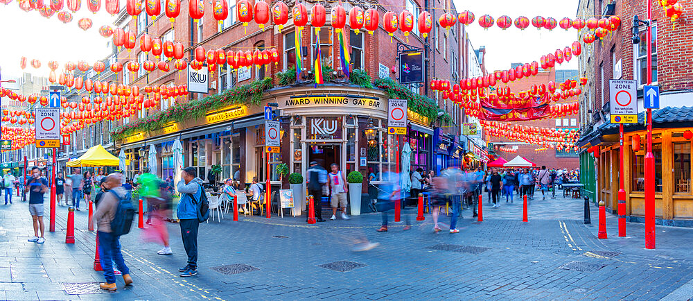 View of Gerrard Street in colourful Chinatown, West End, Westminster, London, England, United Kingdom, Europe