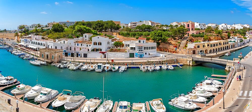 View of marina from an elevated position, Ciutadella, Memorca, Balearic Islands, Spain, Europe