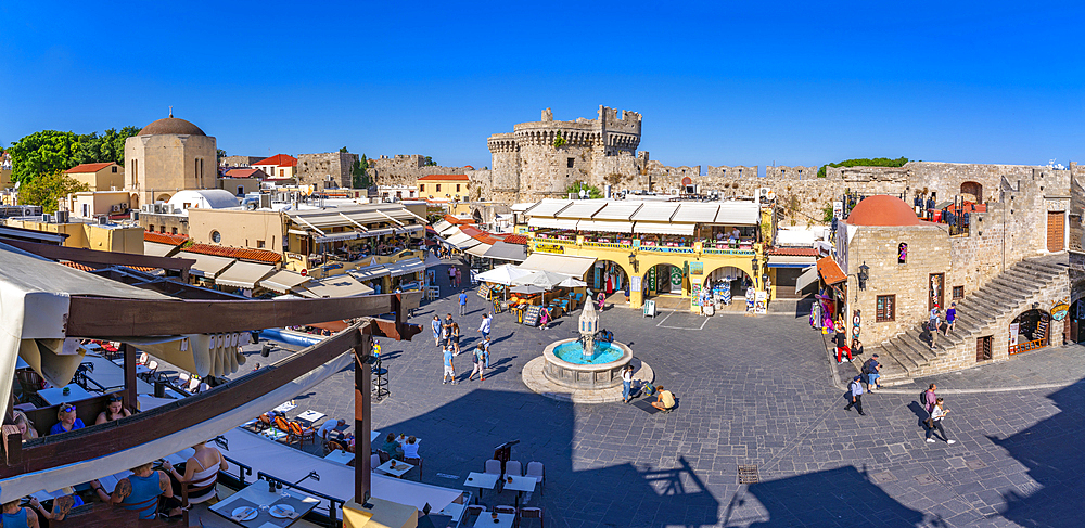 View of Hippocrates Square from elevated position in Rhodes Old Town, Rhodes, Dodecanese Island Group, Greek Islands, Greece, Europe