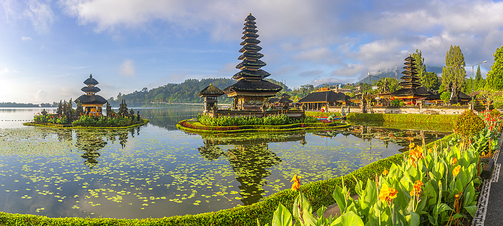 View of Ulun Danu Beratan temple on Lake Bratan after sunrise, Bali, Indonesia, South East Asia, Asia